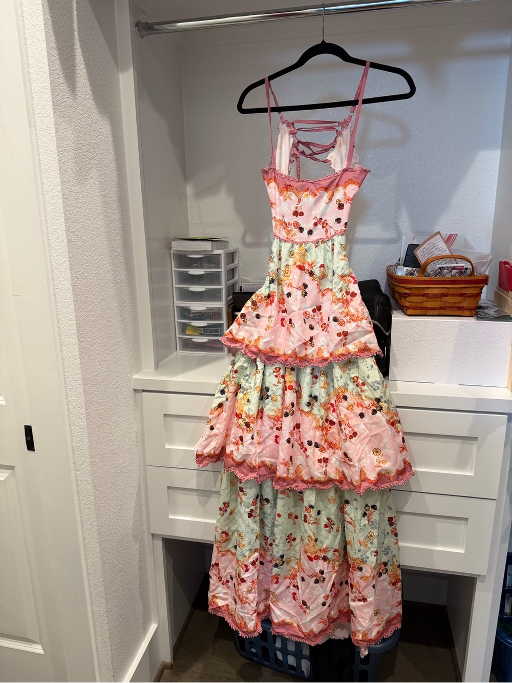 Floral Tiered Maxi Dress in Pink & Mint - Picture 2 of 3